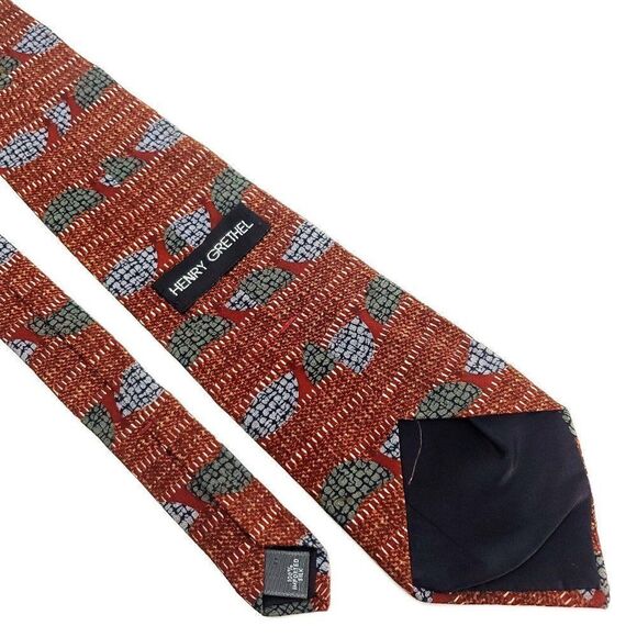 Henry Grethel Silk Tie‎ Brown Print Abstract - Picture 5 of 6